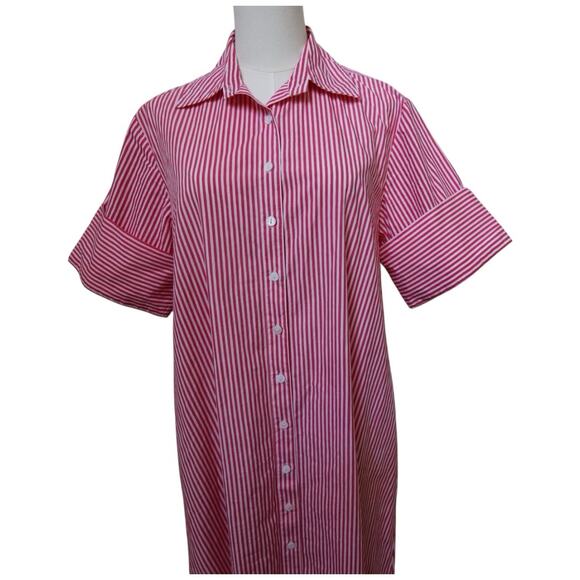 Livro Gibbons Short Sleeve Collared Button Down Midi Dress Harbour Stripes Sz L - Picture 3 of 12